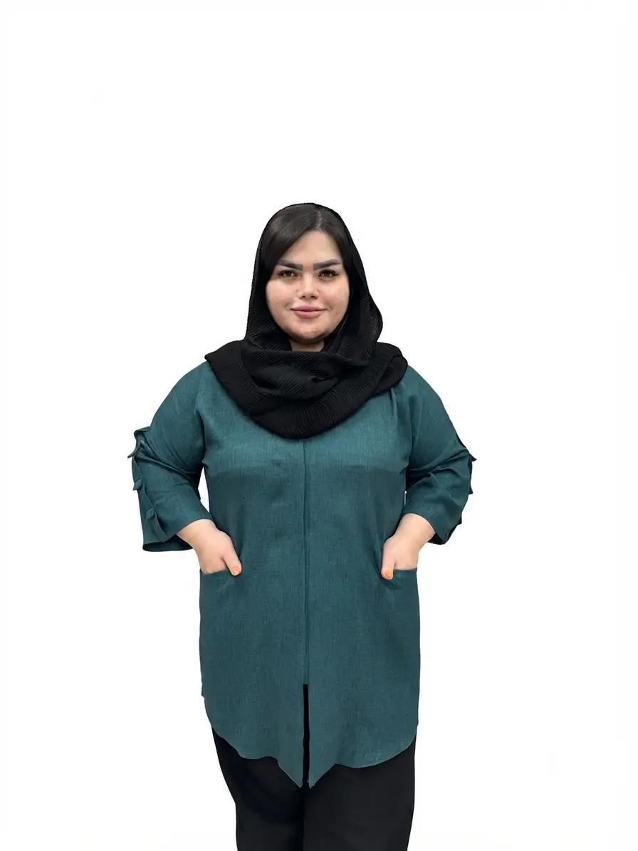 شومیز سایز بزرگ زنانه مدل آستین کرکره ای (یقه ایستاده)